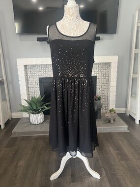 Lane Bryant Black Mesh & Rhinestone Fit-and-Flare Dress